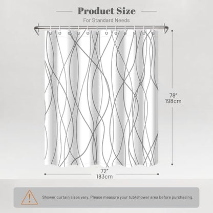 Striped Shower Curtain for Bathroom, Grey White, 72" W x 78" L
