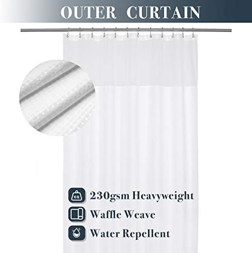 N&Y HOME Long Waffle Weave Shower Curtain with Snap-in Liner 71x75, White