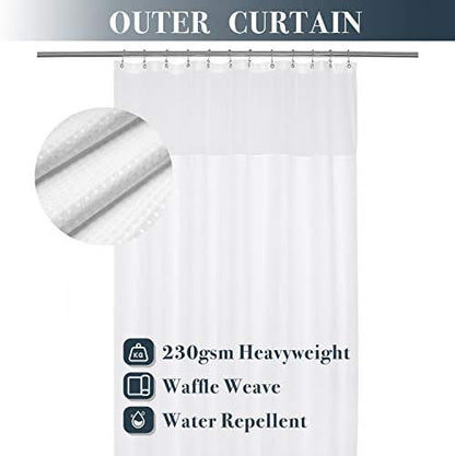 N&Y HOME Long Waffle Weave Shower Curtain with Snap-in Liner 71x75, White