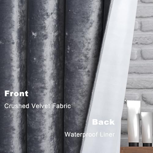 TAMGHO Crushed Velvet Shower Curtain, Grey, 72" x 72"
