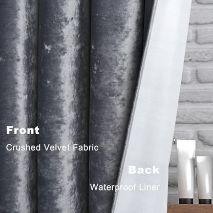 TAMGHO Crushed Velvet Shower Curtain, Grey, 72" x 72"