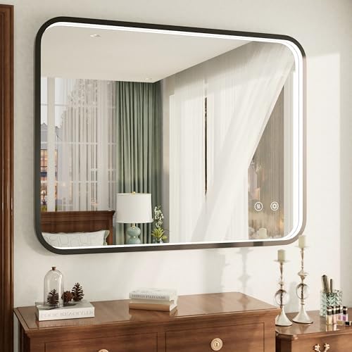 40"x30" Black LED Bathroom Mirror with Lights, 3000K/4500K/6000K