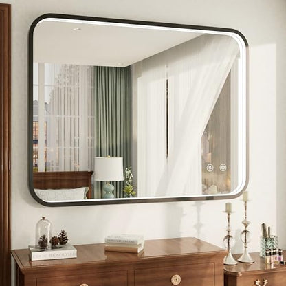 40"x30" Black LED Bathroom Mirror with Lights, 3000K/4500K/6000K
