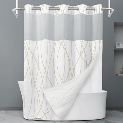 LXBNI Beige Khaki No Hook Shower Curtain with Liner, 71 x 74 Inch