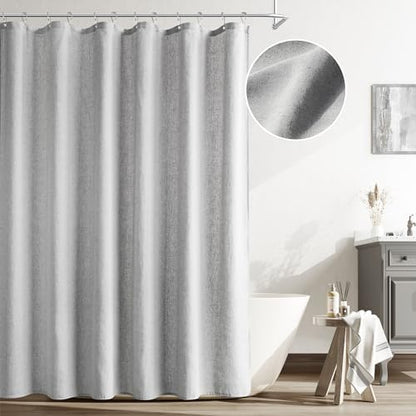 Naturoom Linen Shower Curtain 72 Inch Long for Bathroom Light Grey 1 Panel