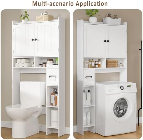 RRX Over The Toilet Storage Cabinet, Bathroom Above Organizer (Milky White)