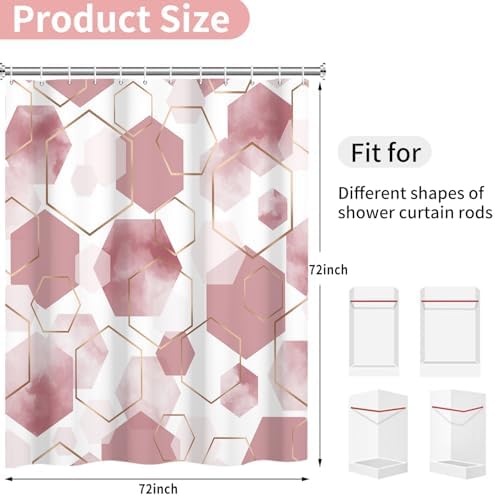 deFouliao Pink Modern Shower Curtain Geometric Grid Art Abstract Waterproof Bathroom Curtain for Bathtub Home Hotel Decor, Washable with Hooks, 72x72 Inch