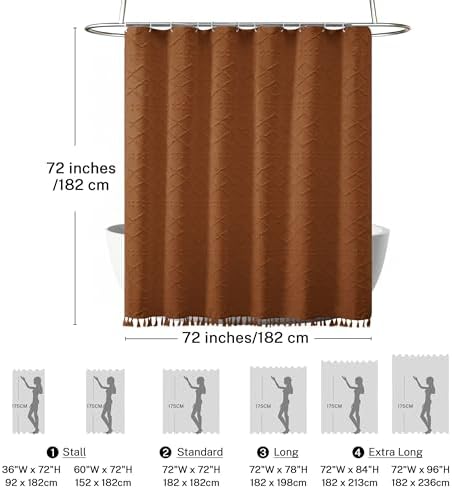 Siiluminisoy Burnt Orange Shower Curtain Vintage Shower Curtain Boho Textured Tufted Chevron Moody Shower Curtains for Bathroom 72" x 72"