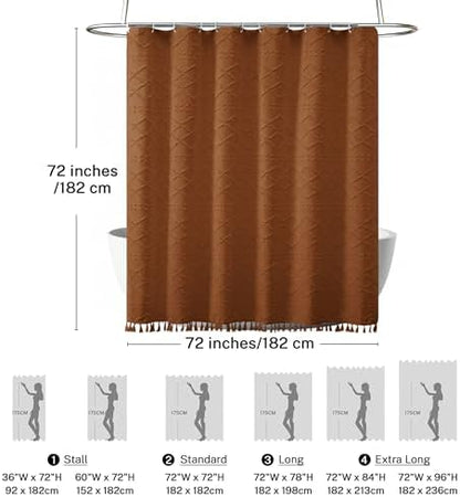 Siiluminisoy Burnt Orange Shower Curtain Vintage Shower Curtain Boho Textured Tufted Chevron Moody Shower Curtains for Bathroom 72" x 72"