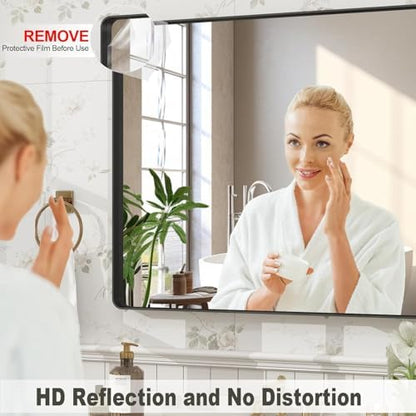 24x30 Inch Black Matte Framed Bathroom Mirror for Wall