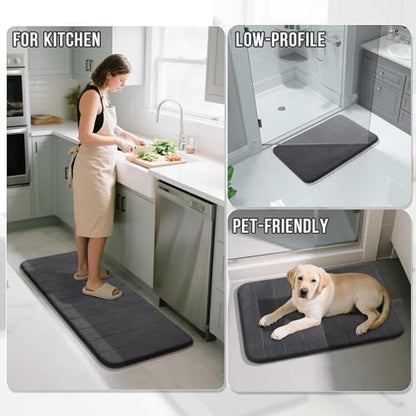 Yimobra Memory Foam Bathroom Mat Set, 31.5 x 20 & 24 x 17 in, Dark Gray