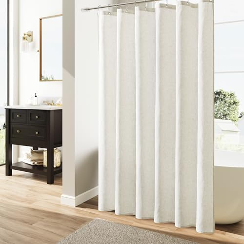 Naturoom Linen Shower Curtain 88 Inch Long for Bathroom Cream 1 Panel
