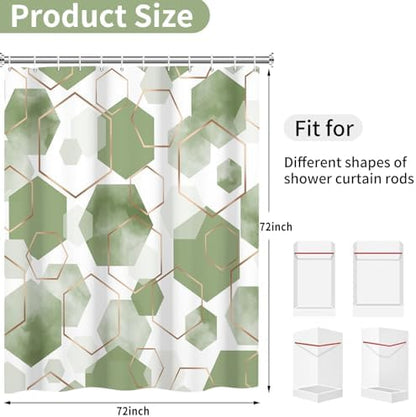 deFouliao Sage Green Modern Shower Curtain Geometric Grid Art Abstract Waterproof Bathroom Curtain for Bathtub Home Hotel Decor, Washable with Hooks, 72x72 Inch