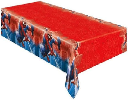 Unique Spiderman Birthday Party Supplies Bundle Includes 2 Rectangular Plastic Table Covers and 1 Dinosaur Sticker Sheet