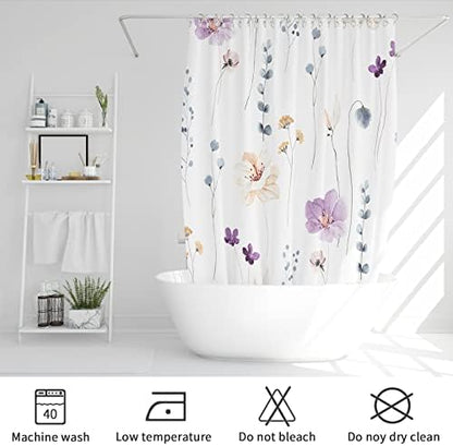Gibelle Purple Beige Watercolor Floral Fabric Shower Curtain, 72x84