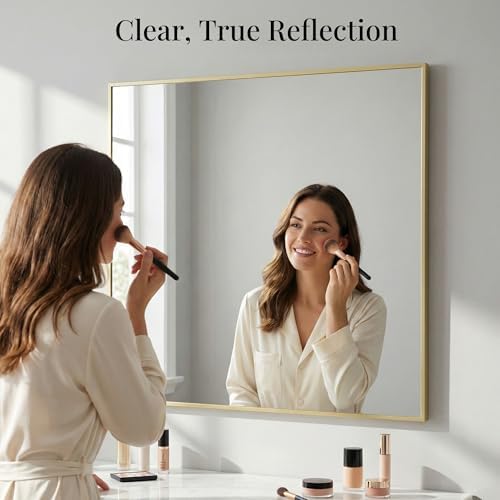 36"x36" Satin Gold Framed Square Bathroom Vanity Wall Mirror