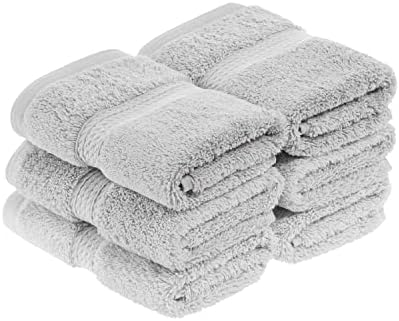 SUPERIOR Egyptian Cotton Plush & Absorbent, Face Towel Set of 6, Silver