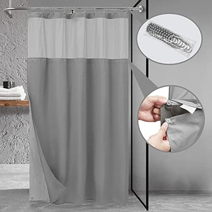 N&Y HOME 54 x 78 Waffle Weave Shower Curtain with Snap-in Liner Set Gray