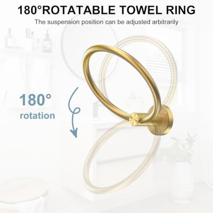 SetSail Towel Holder for Bathroom Wall Brushed Gold Towel Ring, 2 Packs