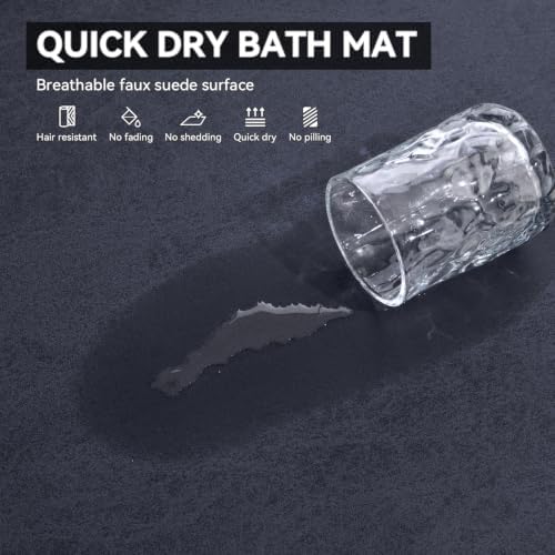 MontVoo -Bath Mat Rug-Rubber Backing Non Slip Quick Dry Absorbent Thin Bathroom Rugs Fit Under Door-Faux Suede Surface Bathroom Floor Mats-Shower Rug for in Front of Bathtub Shower Navy 17"x27.5"