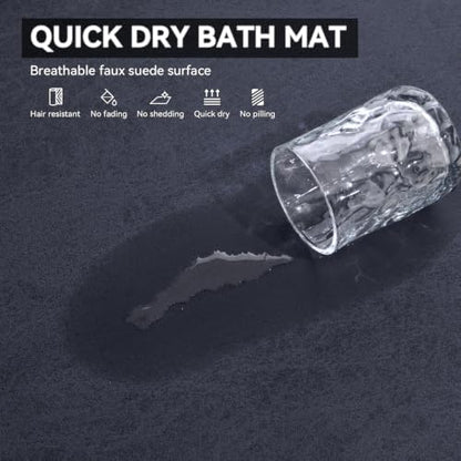 MontVoo -Bath Mat Rug-Rubber Backing Non Slip Quick Dry Absorbent Thin Bathroom Rugs Fit Under Door-Faux Suede Surface Bathroom Floor Mats-Shower Rug for in Front of Bathtub Shower Navy 24"X70"