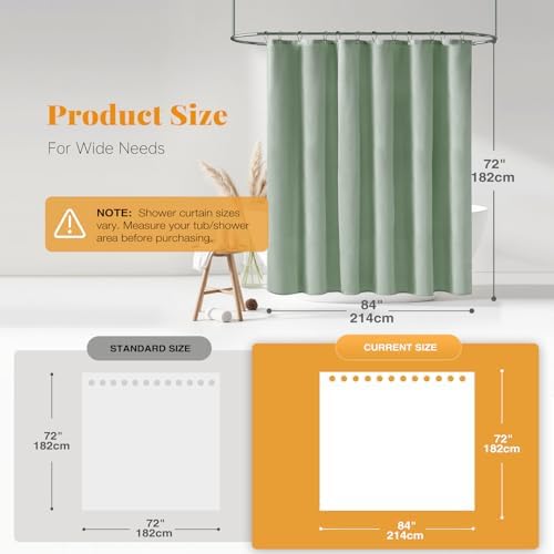 BTTN 84x72 Wide Linen Textured Waterproof Cloth Shower Curtain, Sage Green