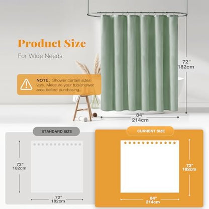 BTTN 84x72 Wide Linen Textured Waterproof Cloth Shower Curtain, Sage Green