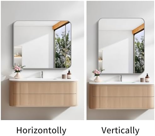 FORBATH 30x36 Inch Silver Bathroom Mirror for Over Sink, Large Rectangular Wall Mirror with Metal Frame, Rounded Corners for Bathroom, Bedroom, Entryway Decor (Horizontal or Vertical)