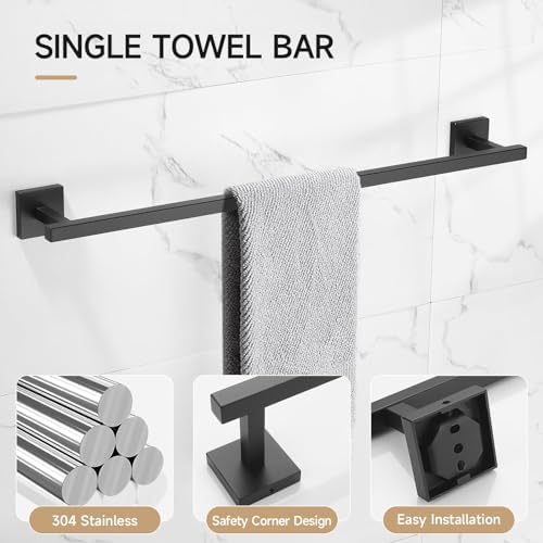 TQKAG 5-Piece Towel Bar Set, 23.6 Inch Bathroom Hardware Set, Matte Black
