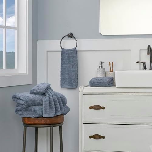 SKL Home CloudSoft Bath Towel Set, 6-Piece, 100% Cotton Luxury, Smoke Blue