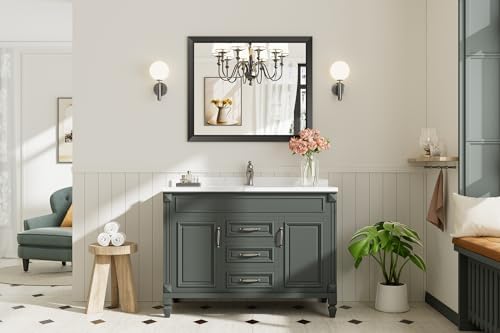 Briivue Black Metal Framed Bathroom Wall Mirror, 36x30 Inch