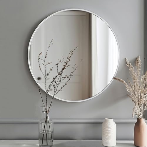Sunniry Small Round Mirror, 16 inch White Circle Mirror, Matte Metal Frame