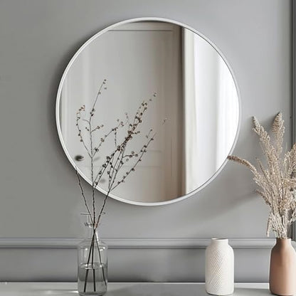 Sunniry Small Round Mirror, 16 inch White Circle Mirror, Matte Metal Frame