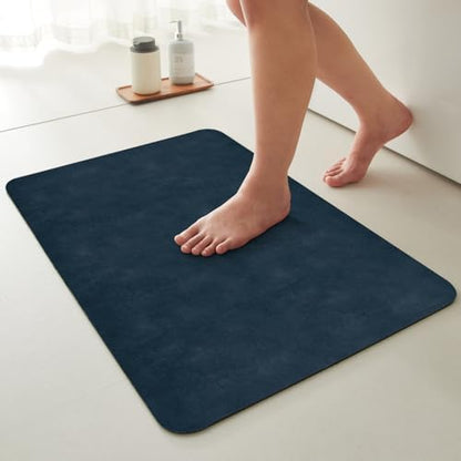 TYUU Thin Bath Mat, Small Bathroom Rugs Non Slip Washable, 20x30 Navy Blue