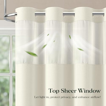 Dynamene Cream Hook Free Waffle Shower Curtain & Snap-in Fabric Liner,60x75
