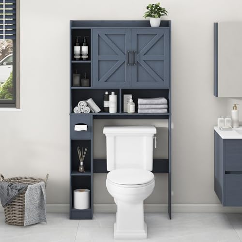 Vabches Over The Toilet Storage Cabinet with 2 Barn Doors, Blue