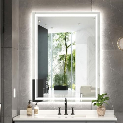 Ratsamee 24"x32" LED Bathroom Mirror with Lights, Backlit + Front Lit