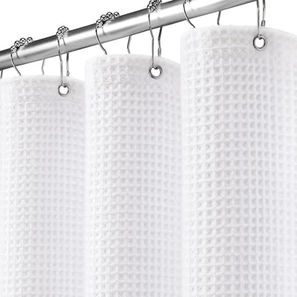 Stall Waffle Weave Shower Curtain Heavyweight Cotton Fabric White 36Wx72L
