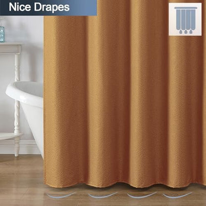 OWENIE Gold Shower Curtain or Bathroom 72x72 Inch, 3D Embossed Textured Waffle Fabric Shower Curtains, Soft Hotel Farmhouse Style, Water Repellent, Machine Washable, Gold, 72" W x 72" L