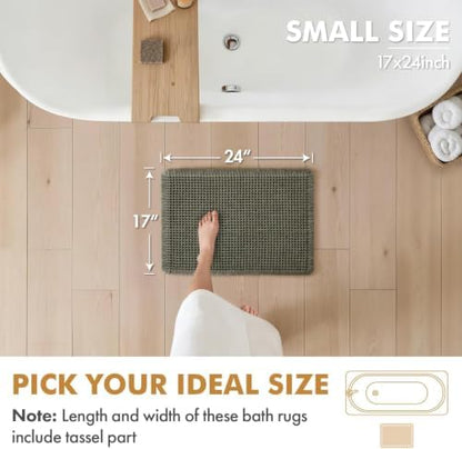 MIULEE Set of 2 Waffle Bathroom Rugs Boho Bath Mat Green 17"x24"+20"x32"