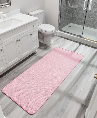 Bosap Bath Mat,Ultra Thin Bathroom Runner Rugs,Large Bath Mats for Bathroom,Quick Dry,Non-Slip,Machine Washable,Low Pile,Bath Rug,Shower Outside,Sink,Home Decor Accessories.Pink,1'9"x3'11"（21x47inch）
