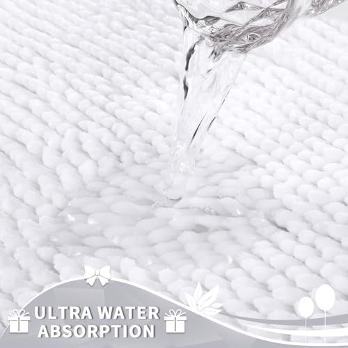 Yimobra Toilet Rugs U Shaped Washable, Extra Thick Soft Absorbent Chenille Contour Bathroom Rugs for Toilet 24x24 Inch, Quick Dry Non Slip Toilet Mat for Bath Floor, White