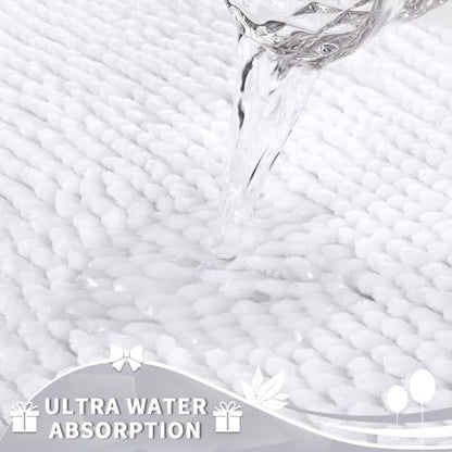 Yimobra Toilet Rugs U Shaped Washable, Extra Thick Soft Absorbent Chenille Contour Bathroom Rugs for Toilet 24x24 Inch, Quick Dry Non Slip Toilet Mat for Bath Floor, White