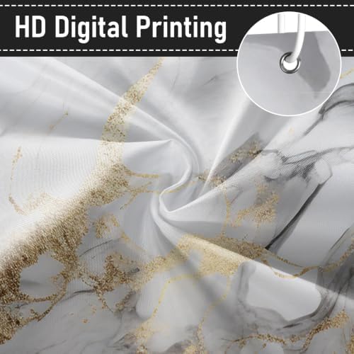 Grey Marble Shower Curtain Modern Abstract Luxury Gold Ink Texture Gray Ombre Watercolor Bathroom Curtain Set with Hooks Soft and Lightweight Waterproof Fabric Machine Washable 36" Wx72 L