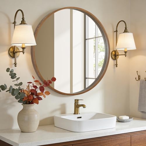 WallBeyond Round Wood Mirror, 36" Round Modern Decoration Large Circle Wall Mirror for Bathroom Living Room Bedroom Entryway, Walnut