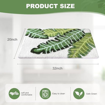 Leaves Bath Mat Green Area Rug Non-Slip Soft Absorbent Bathroom Rugs Machine Washable Bath Rug Floor Carpet Entryway Door Mat for Tub Shower Decor 19.5 X 31.5 Inches