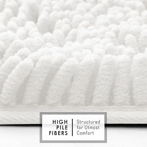 Hearth & Harbor Bathroom Rugs, Chenille Bath Mat - Machine Washable Bath Mats for Bathroom Non-Slip Backing Rubber, Quick Dry Bathroom Mat - White 17x24-20x24