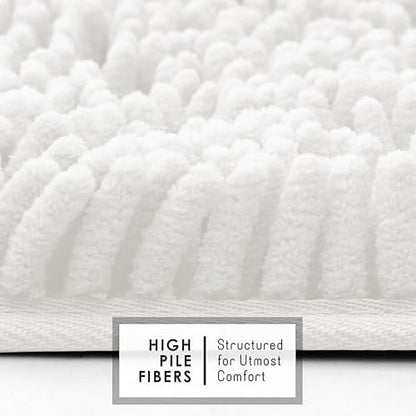 Hearth & Harbor Bathroom Rugs, Chenille Bath Mat - Machine Washable Bath Mats for Bathroom Non-Slip Backing Rubber, Quick Dry Bathroom Mat - White 17x24-20x24