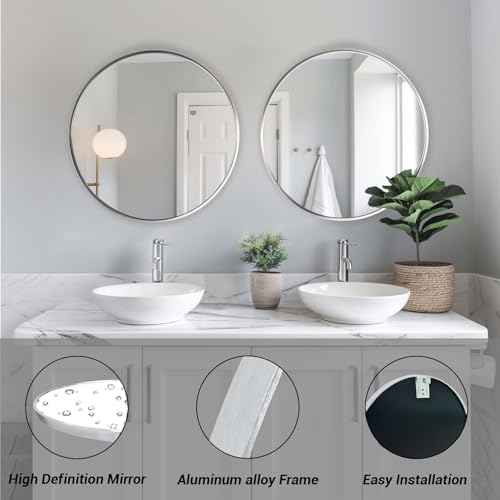 Sunniry Large Circle Mirror 38 inch, Nickel Circle Mirror with Metal Frame