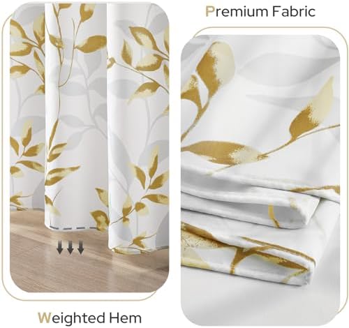 HOMEIDEAS Gold Botanical Shower Curtain 72×72 Inches